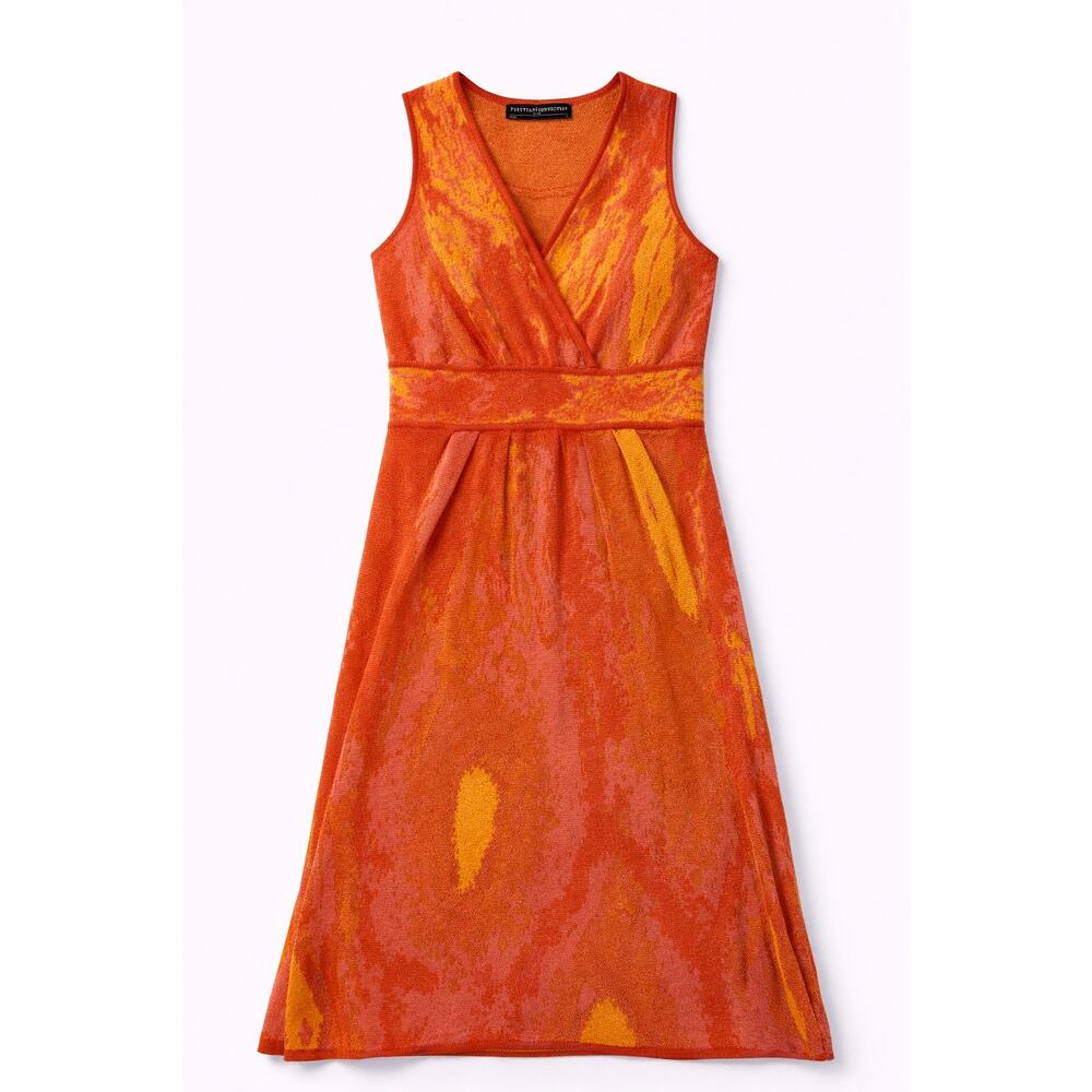 Peruvian Connection Sleeveless Pima Cotton Dress Orange Abstract Print - Small